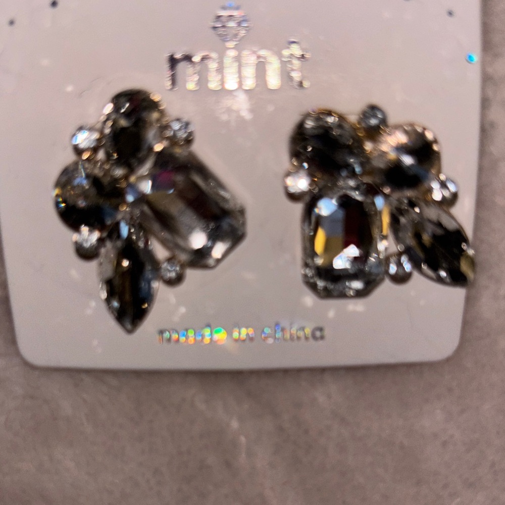 Mint Gray Crystal Cluster Drop Studs